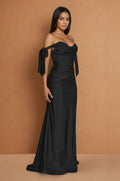 Floor Length Formal Bow Sleeve Stretch Jersey Dress