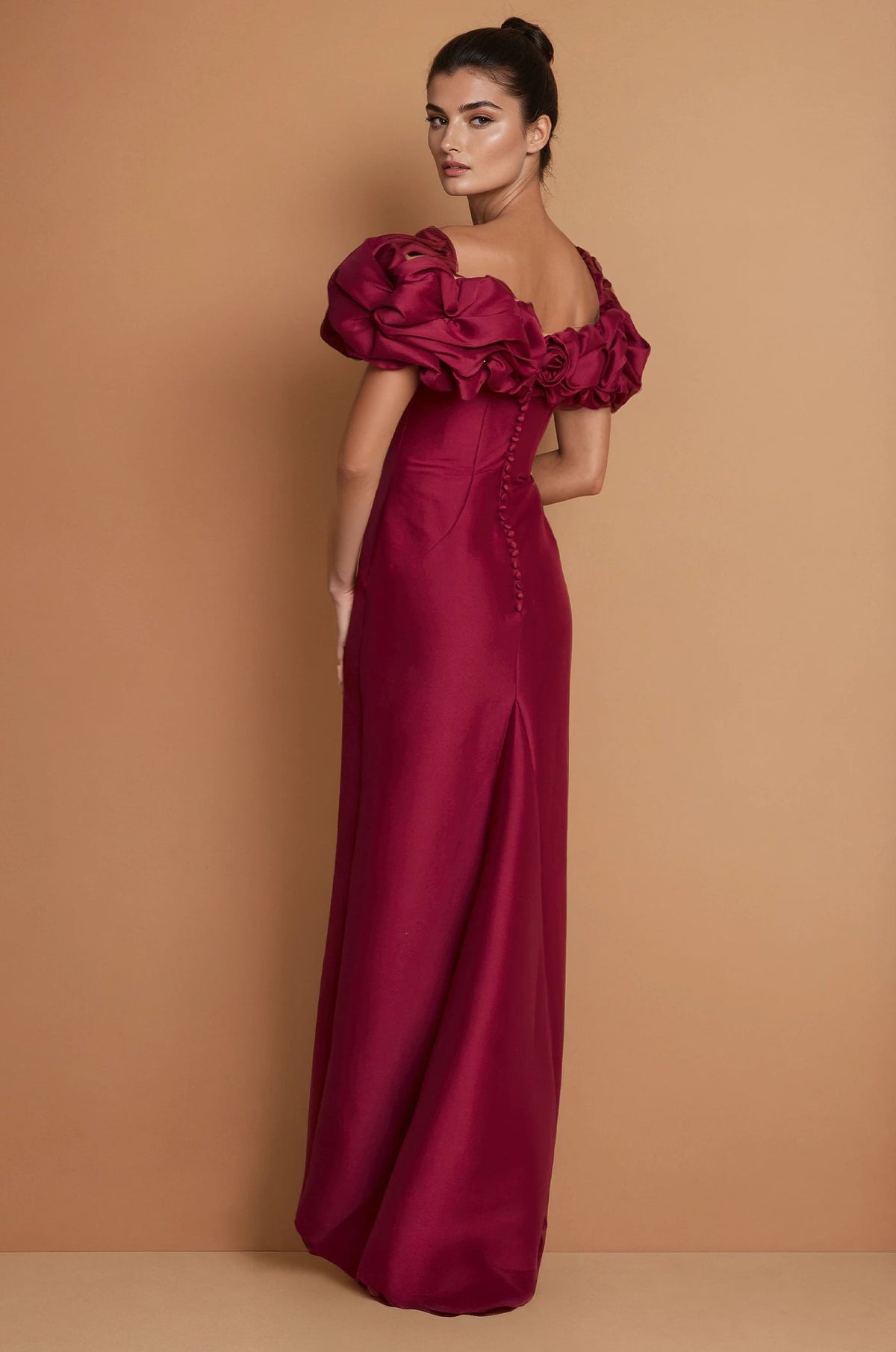 Tiered Sleeve Long Formal Evening Dress