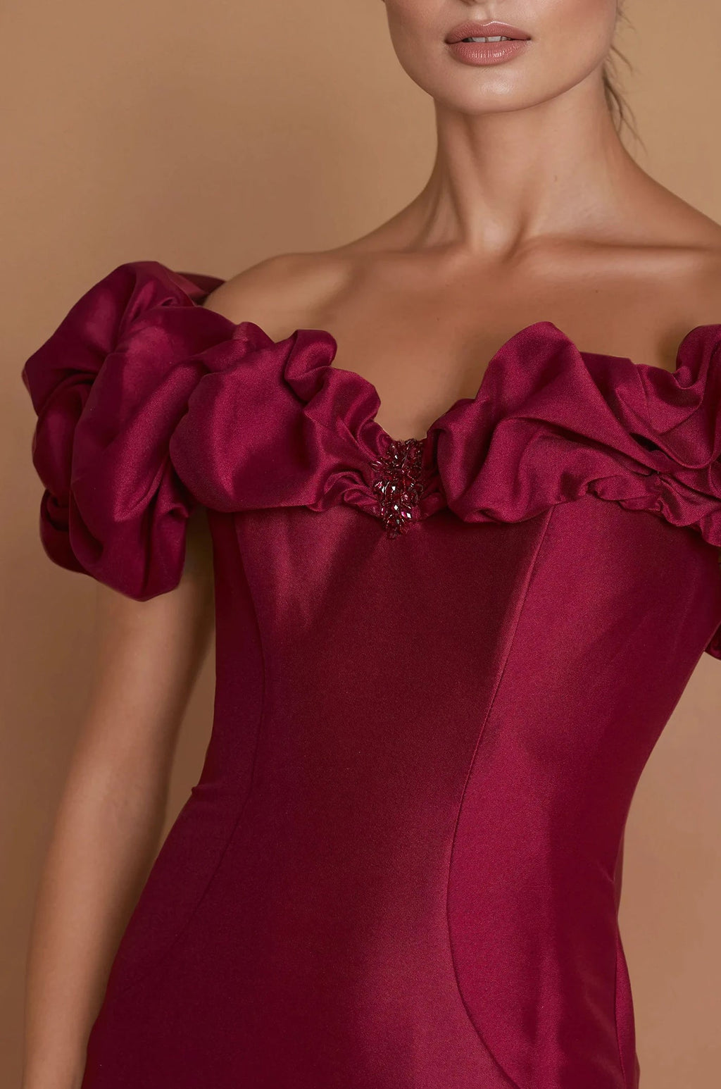 Tiered Sleeve Long Formal Evening Dress