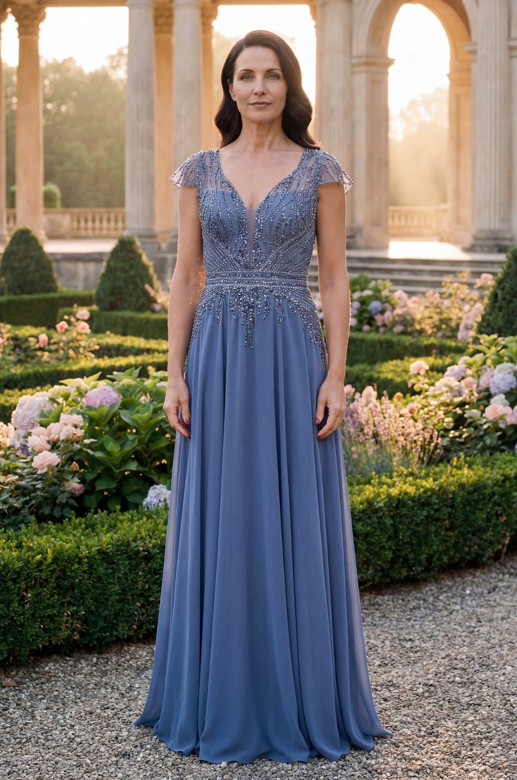 Embellished Bodice Long Formal A Line Evening Dress