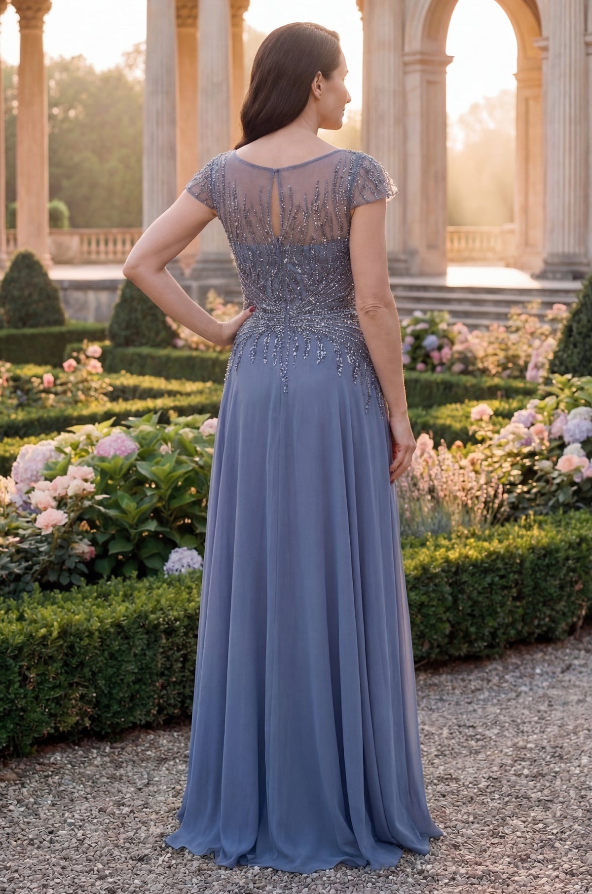 Embellished Bodice Long Formal A Line Evening Dress