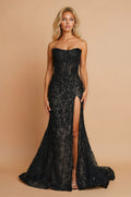 Floor Length Beaded Lace Fitted Formal Dress