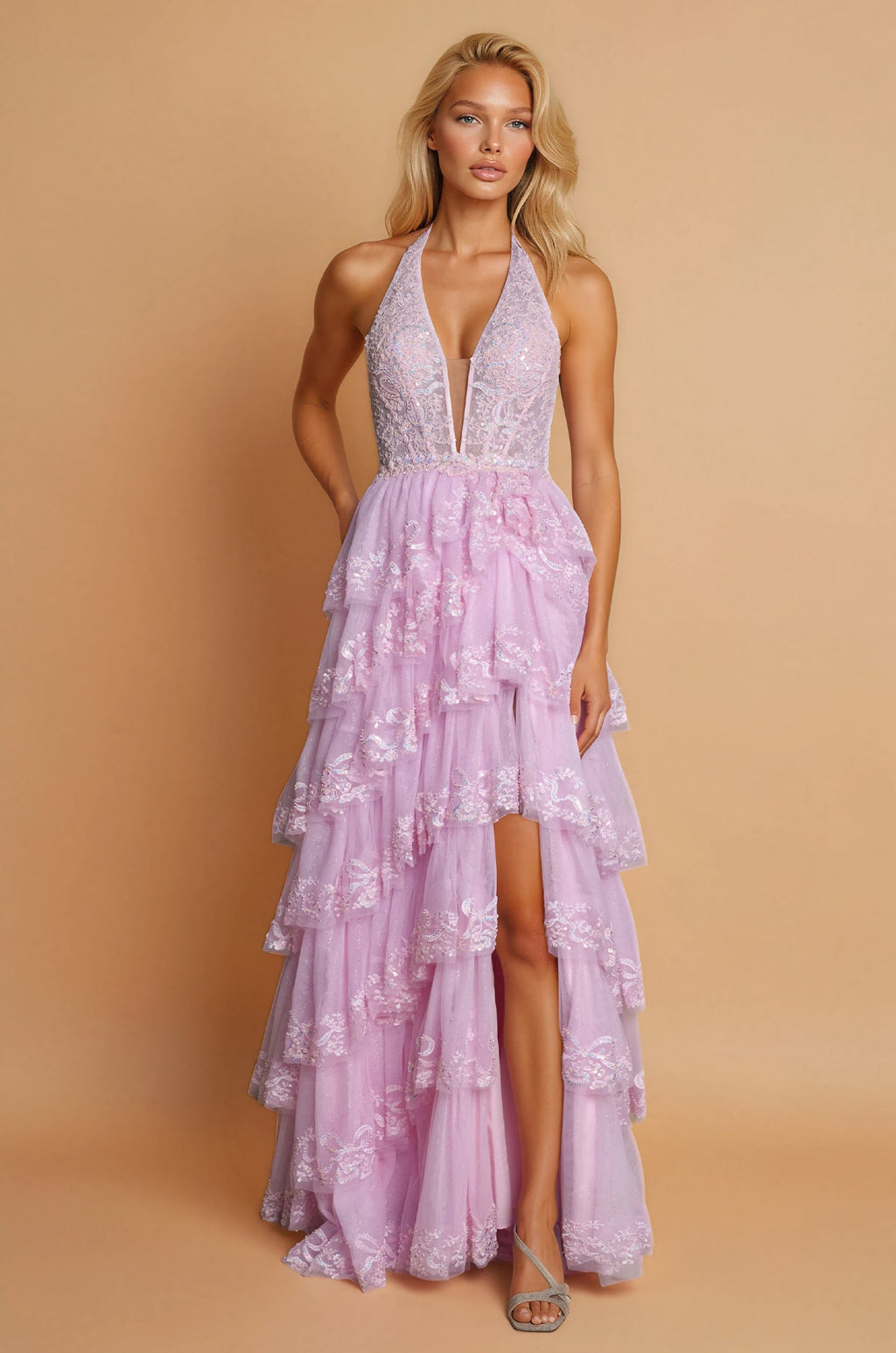 Evening Long Halter Neck Beaded Corset Prom Dress