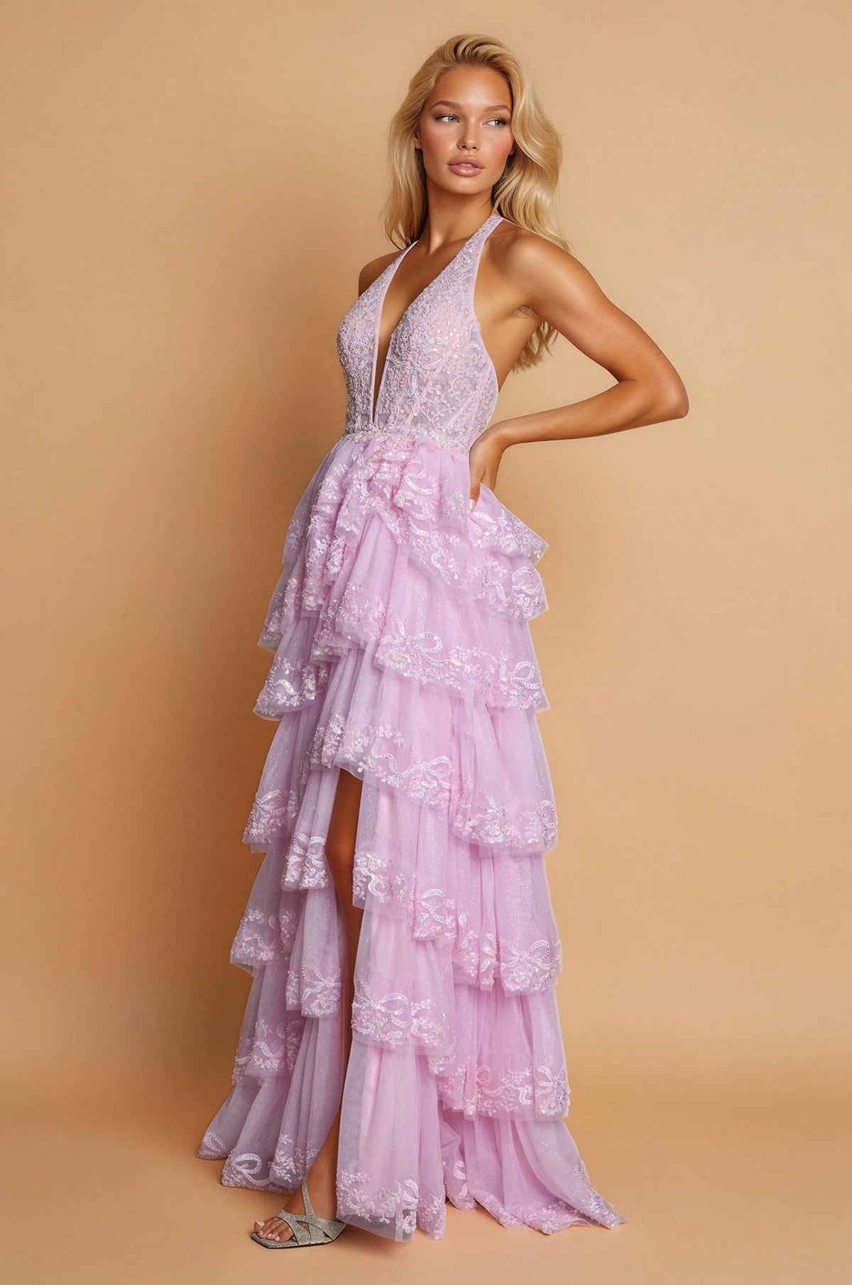Evening Long Halter Neck Beaded Corset Prom Dress