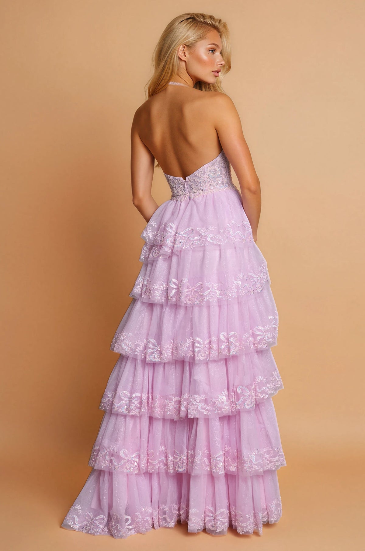 Evening Long Halter Neck Beaded Corset Prom Dress