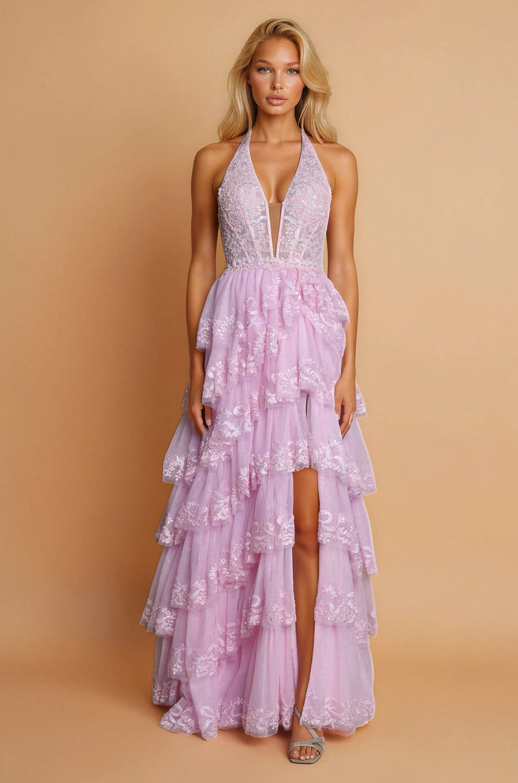 Evening Long Halter Neck Beaded Corset Prom Dress