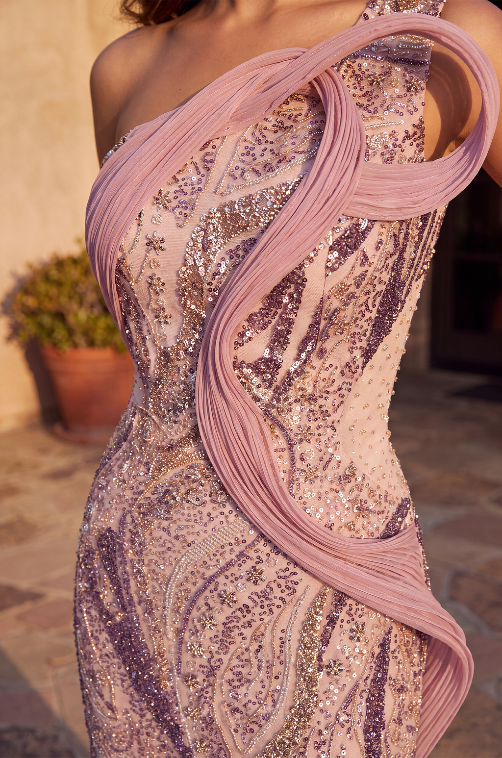 One Shoulder Formal Long Sequined Gown
