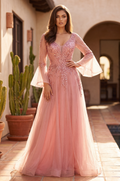 Mother of the Bride Long Bell Sleeve Lace Gown