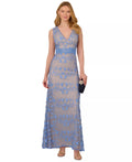 V-Neck Floor-Length Lace Formal Sheath Dress Applique Detail Adrianna Papell AP1E211880