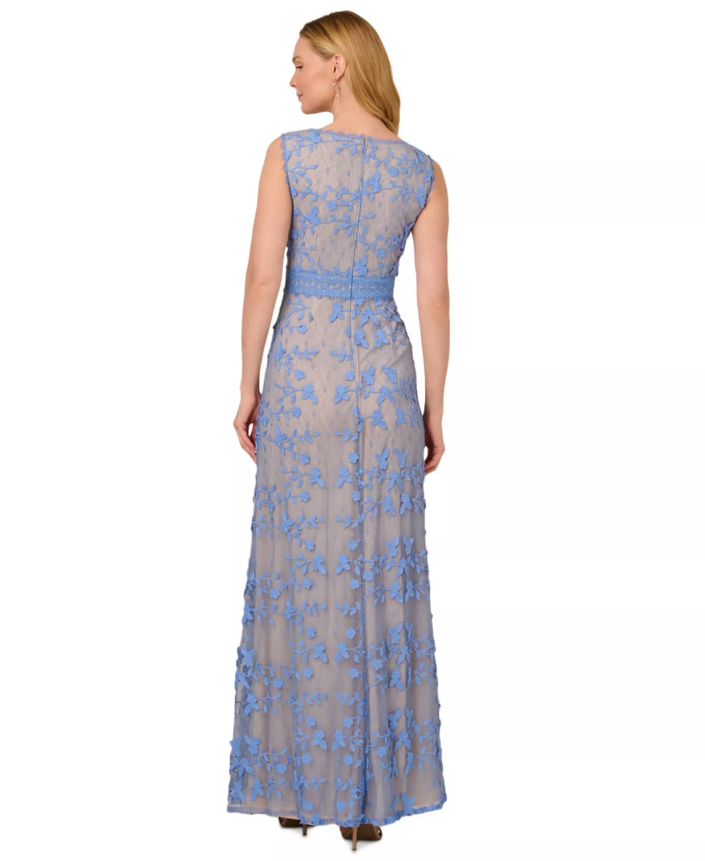 V-Neck Floor-Length Lace Formal Sheath Dress Applique Detail Adrianna Papell AP1E211880