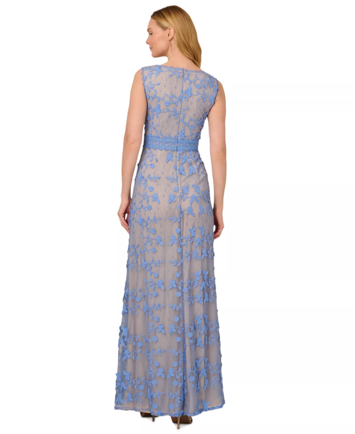 V-Neck Floor-Length Lace Formal Sheath Dress Applique Detail Adrianna Papell AP1E211880