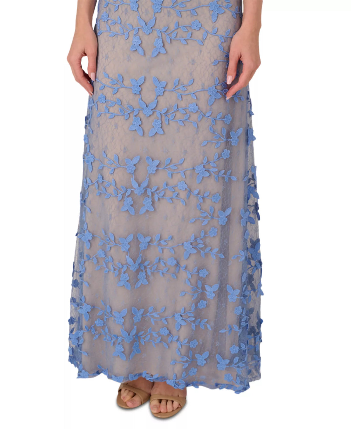 V-Neck Floor-Length Lace Formal Sheath Dress Applique Detail Adrianna Papell AP1E211880