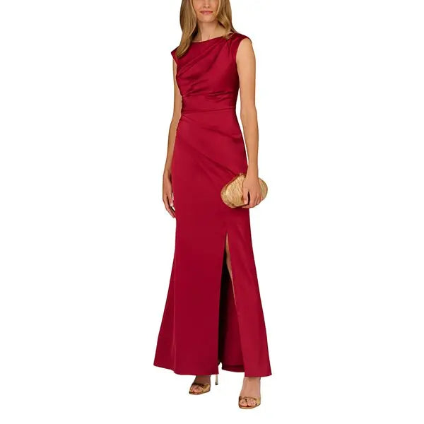 Wholesale Aidan Mattox MD1E209743 Bateau Floor-Length Satin Formal High Slit Gown