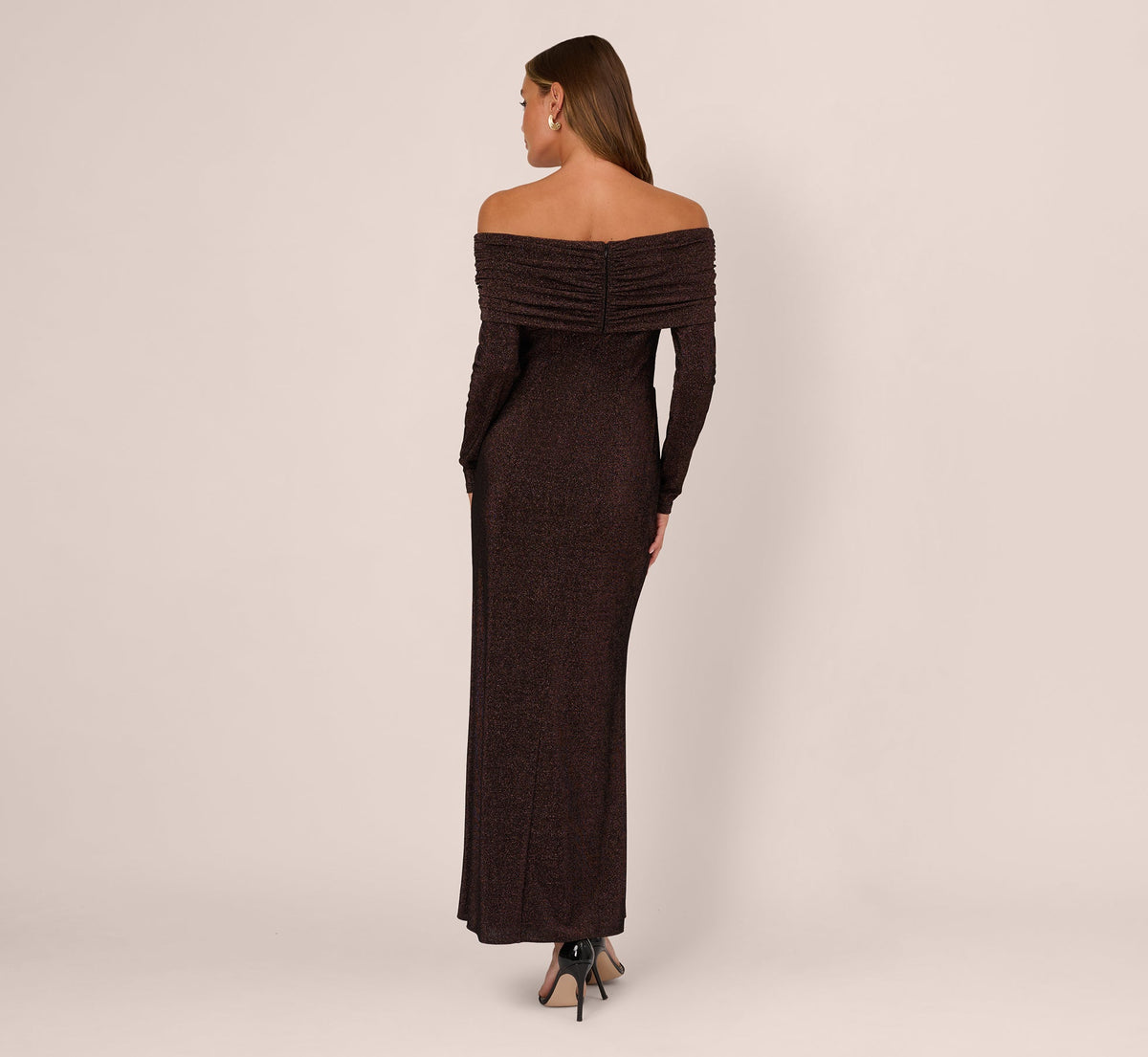 Plus Size Off-the-Shoulder Metallic Knit Midi Dress Adrianna Papell ADAE212524