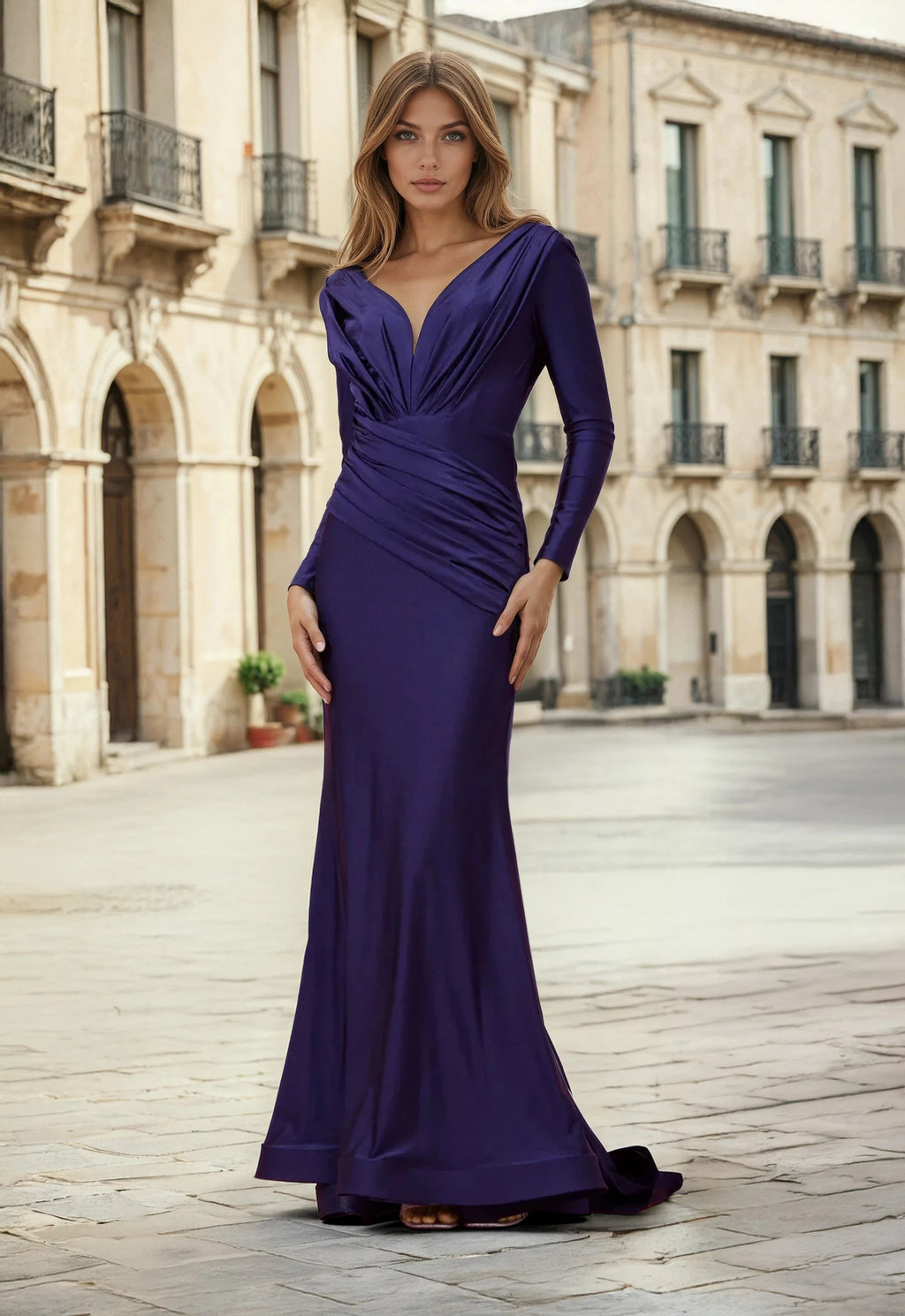 Floor Length Sleeve Formal Fitted Evening Dress