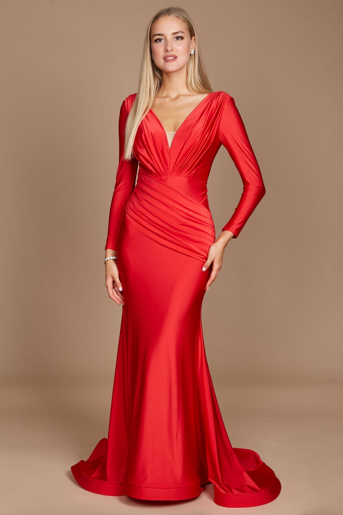 Floor Length Sleeve Formal Fitted Evening Dress