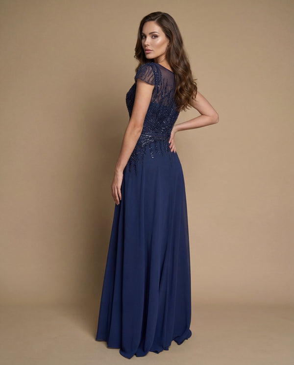 Embellished Bodice Long Formal A Line Evening Dress