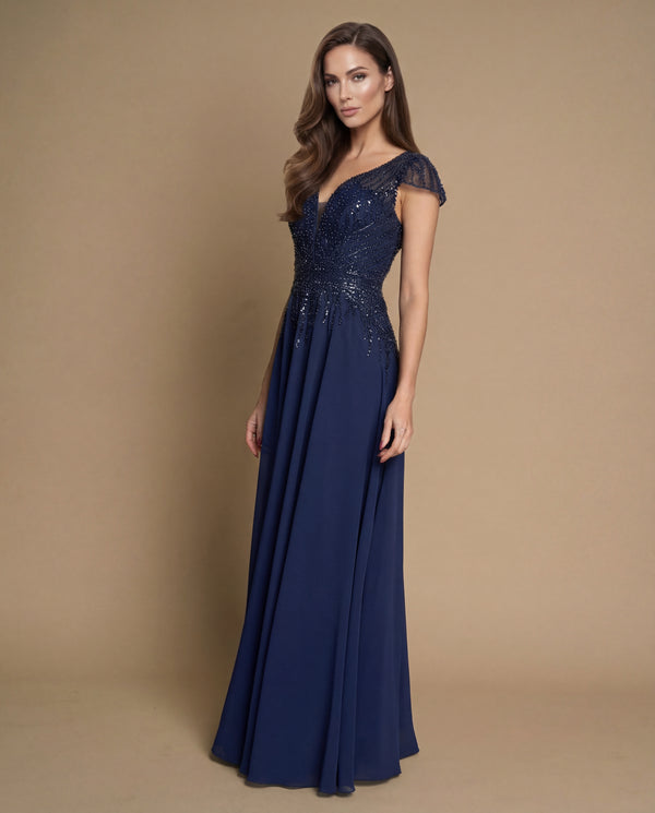Embellished Bodice Long Formal A Line Evening Dress